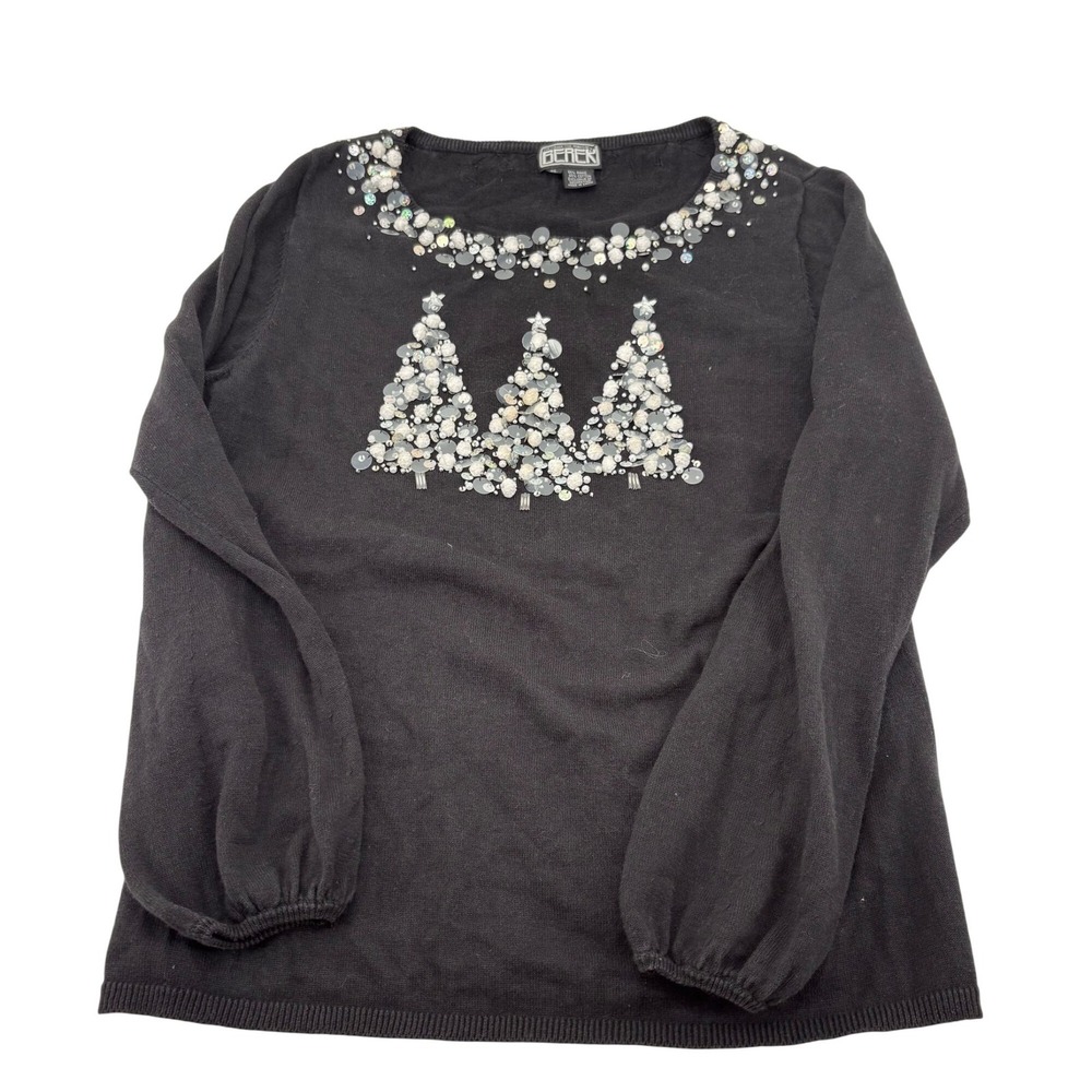 Berek Black Beaded Christmas Tree Sweater XL‎ 55% Ramie 45% Cotton
